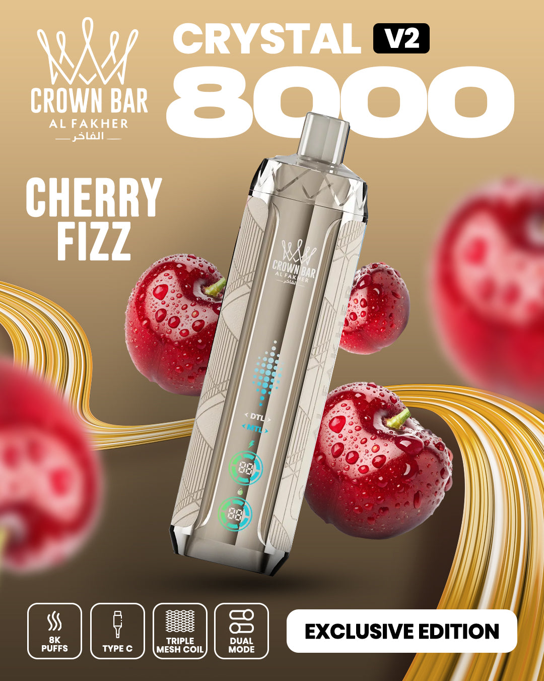 Al Fakher Crown Bar Crystal V2 8000 Cherry Fizz