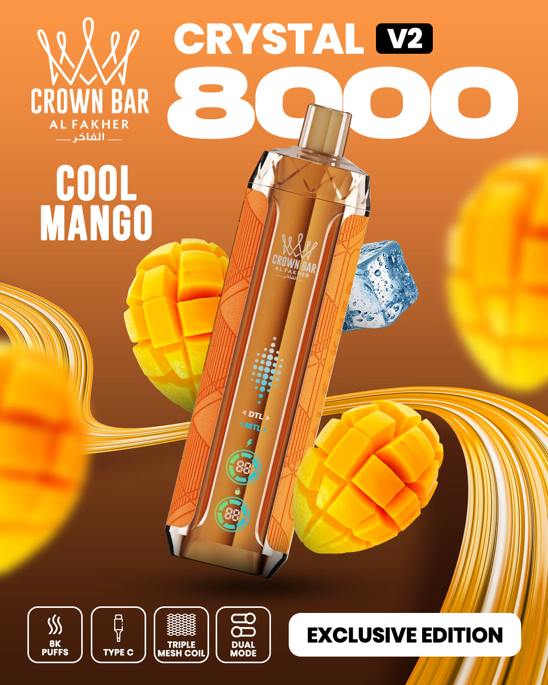 Al Fakher Crown Bar Crystal V2 8000 Cool Mango – Vape mit bis zu 8.000 Zügen