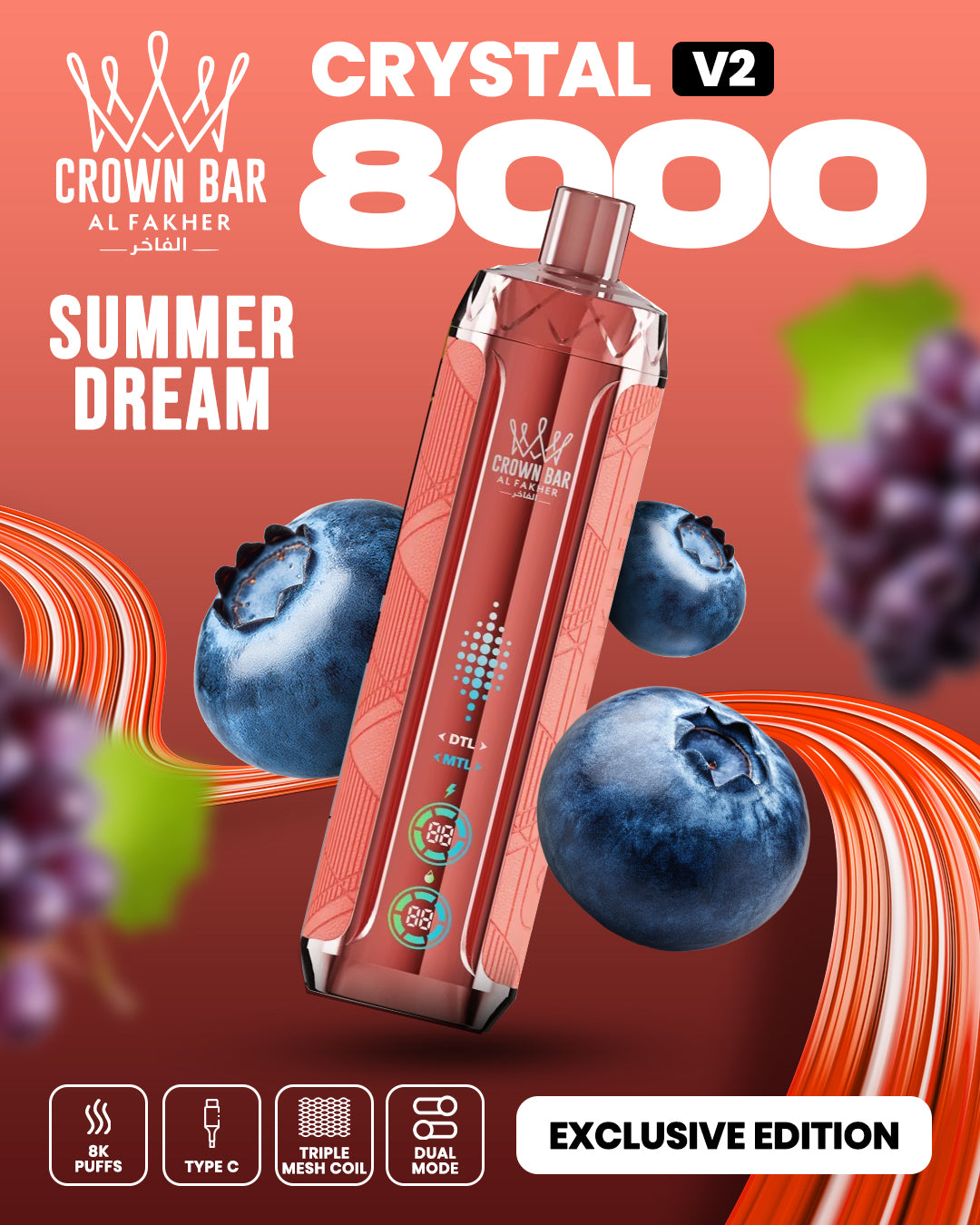 Al Fakher Crown Bar Crystal V2 8000 Summer Dream