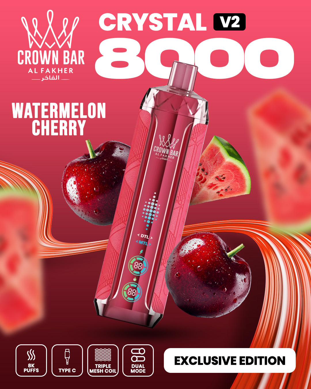 Al Fakher Crown Bar Crystal V2 8000 Watermelon Cherry