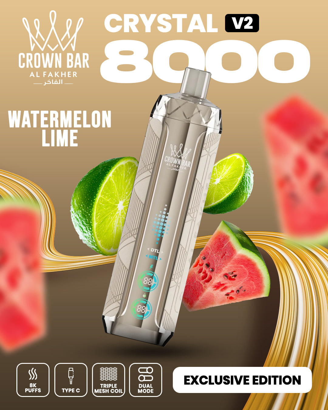 Al Fakher Crown Bar Crystal V2 8000 Watermelon Lime