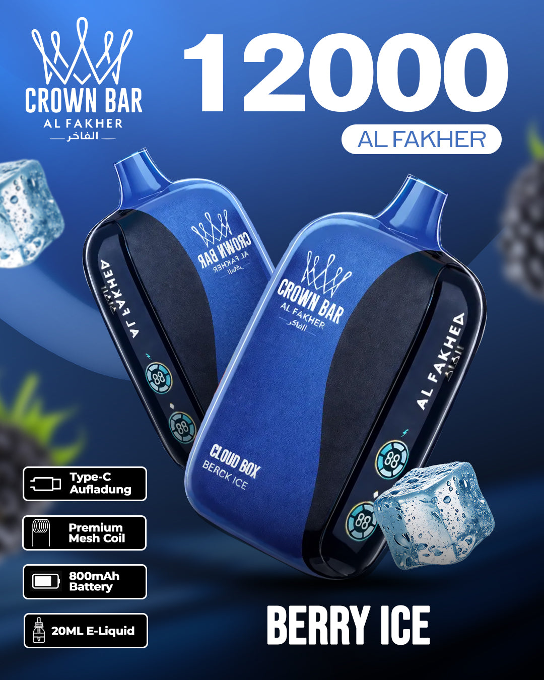 Al Fakher CrownBar Vape 12000 - Berry Ice