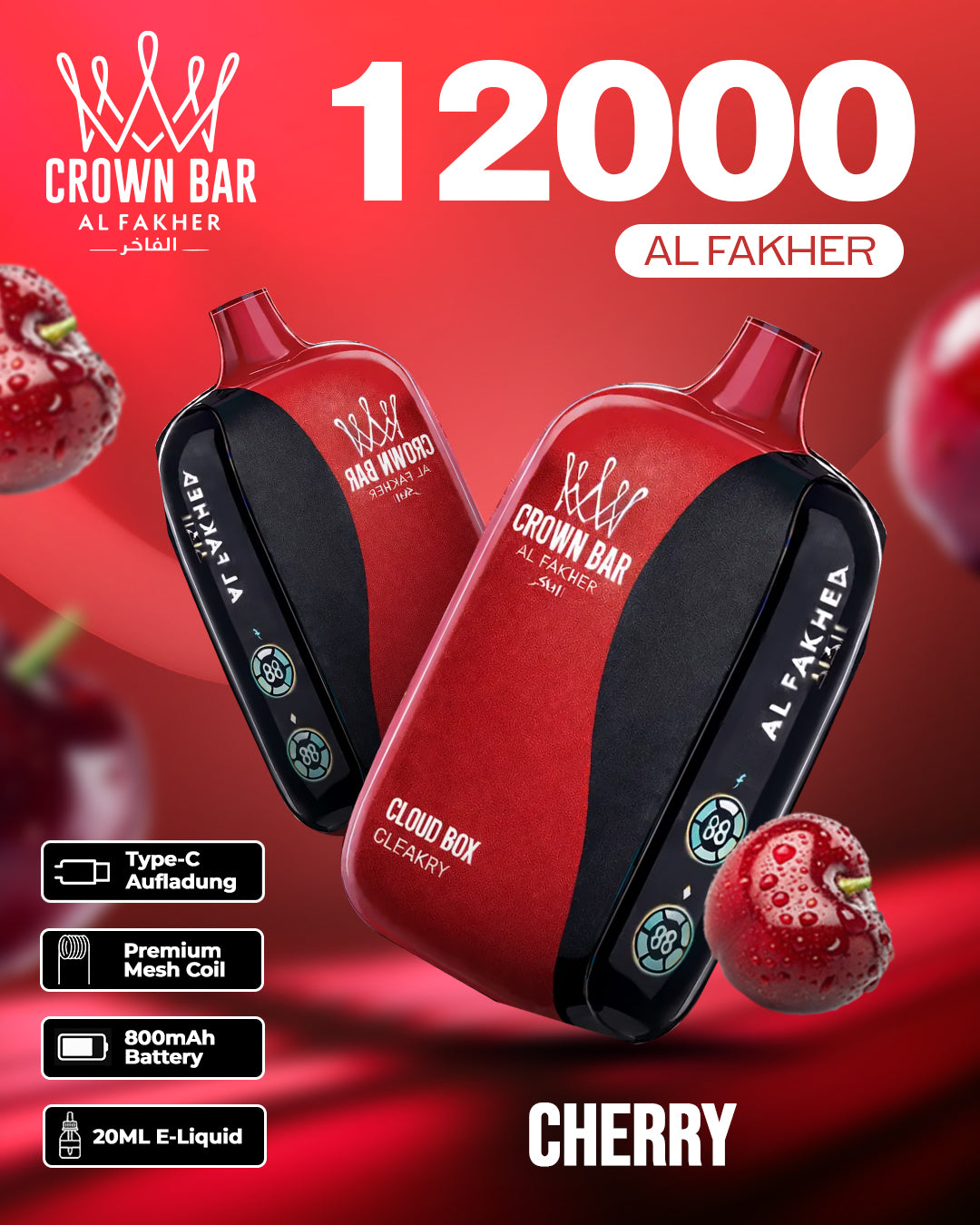 Al Fakher CrownBar Vape 12000 - Cherry