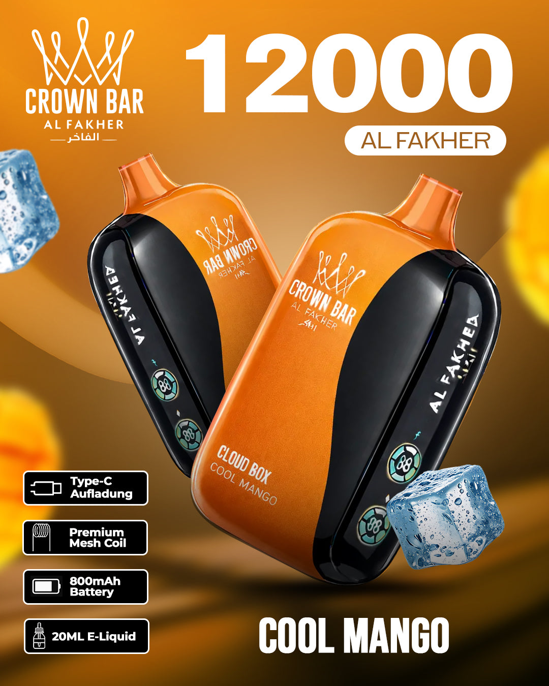 Al Fakher CrownBar Vape 12000 - Cool Mango