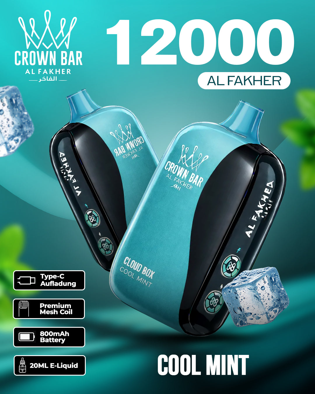 Al Fakher CrownBar Vape 12000 - Cool Mint