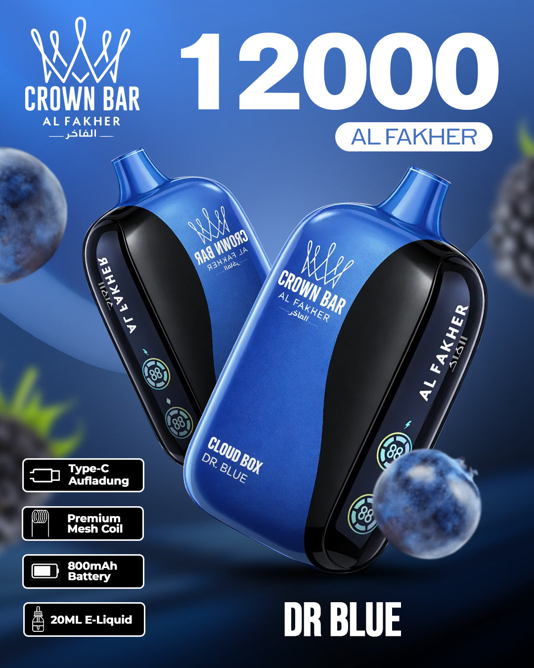 Al Fakher CrownBar Vape 12000 - Dr Blue