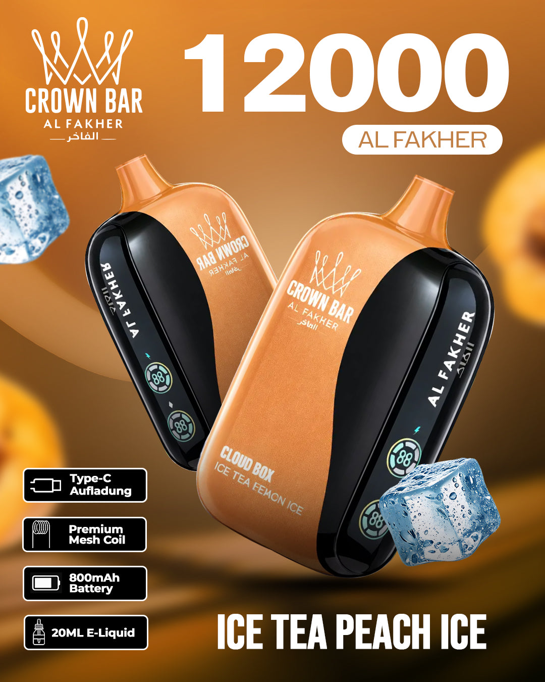 Al Fakher CrownBar Vape 12000 - Ice Tea Peach Ice