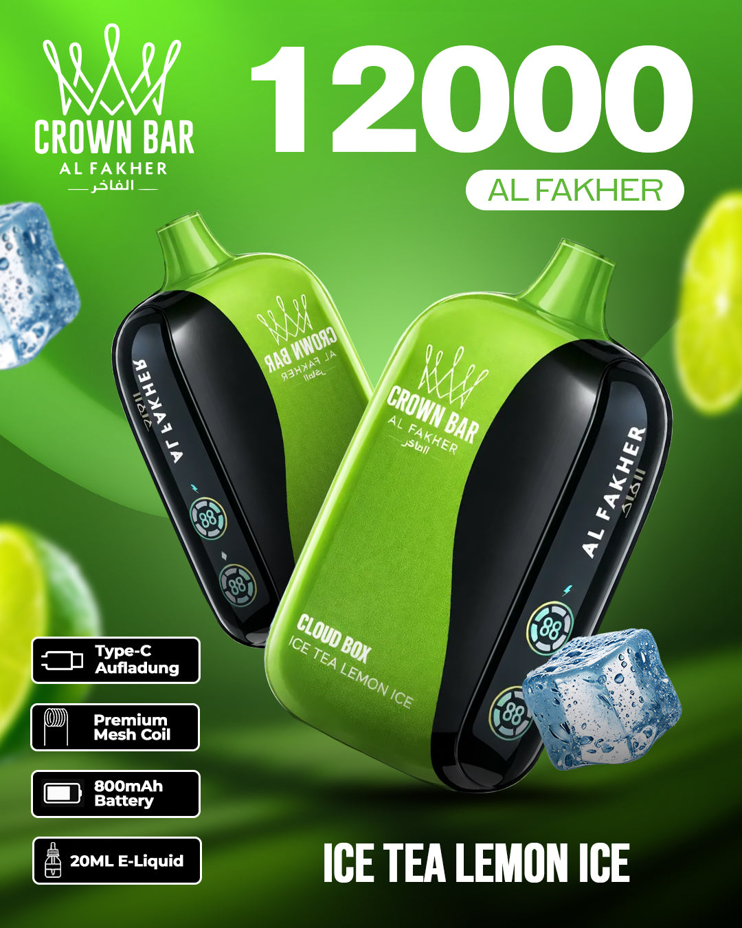 Al Fakher CrownBar Vape 12000 - Ice Tea Limonade Ice