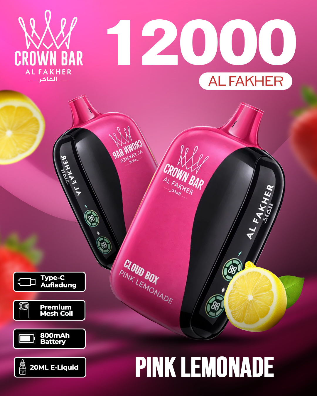 Al Fakher CrownBar Vape 12000 - Pink Lemonade