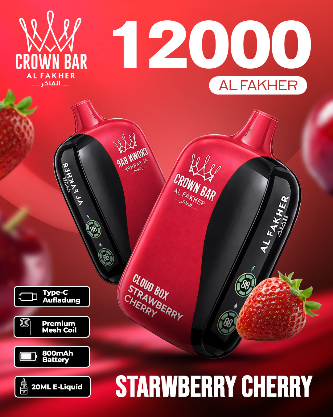 Al Fakher CrownBar Vape 12000 - Strawberry Cherry