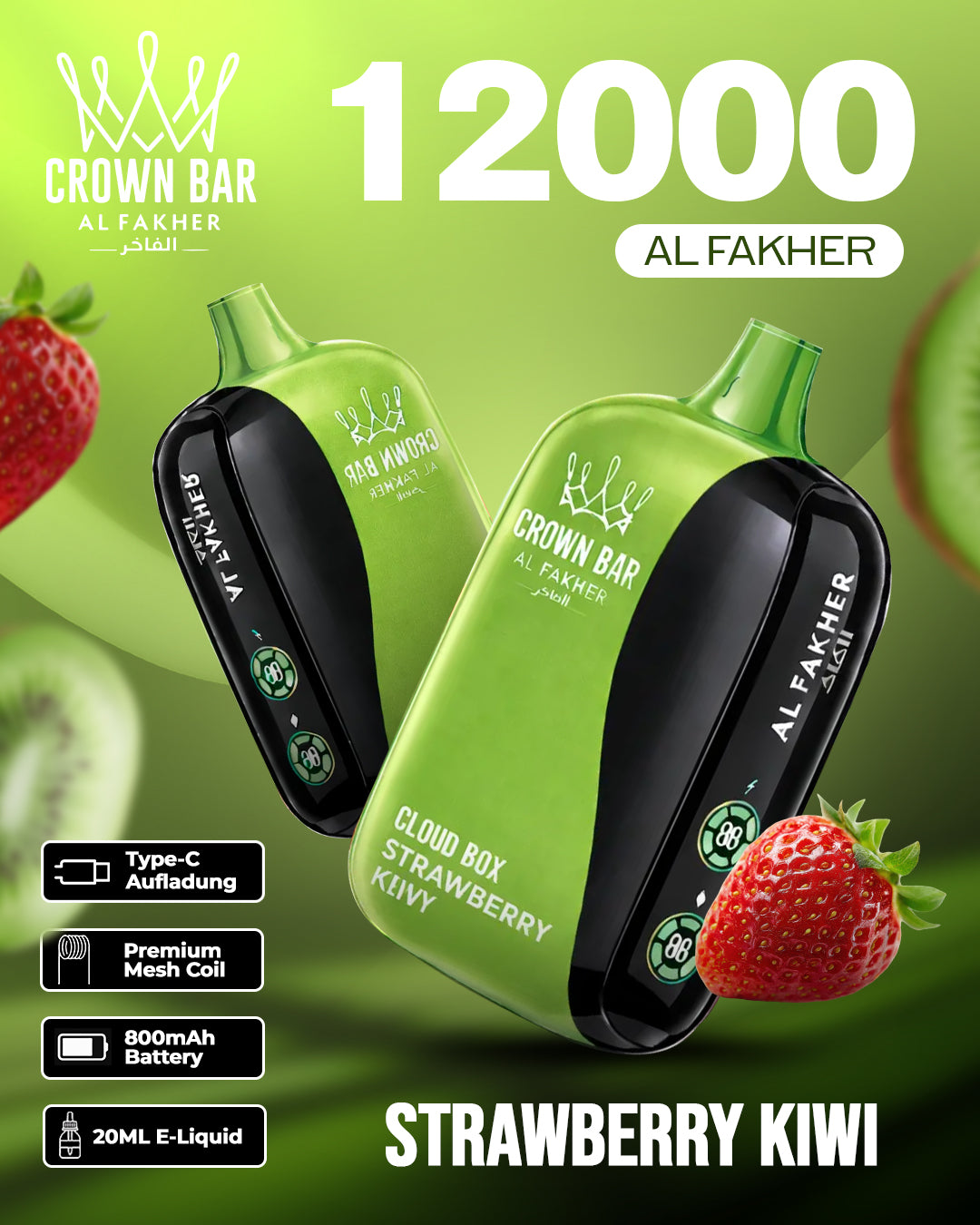 Al Fakher CrownBar Vape 12000 - Strawberry Kiwi