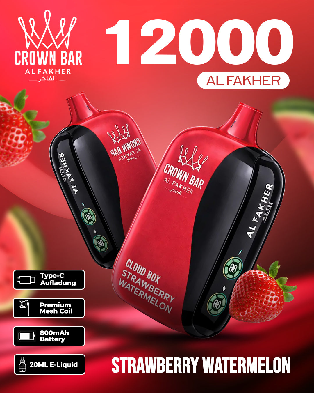Al Fakher CrownBar Vape 12000 - Strawberry Watermelon