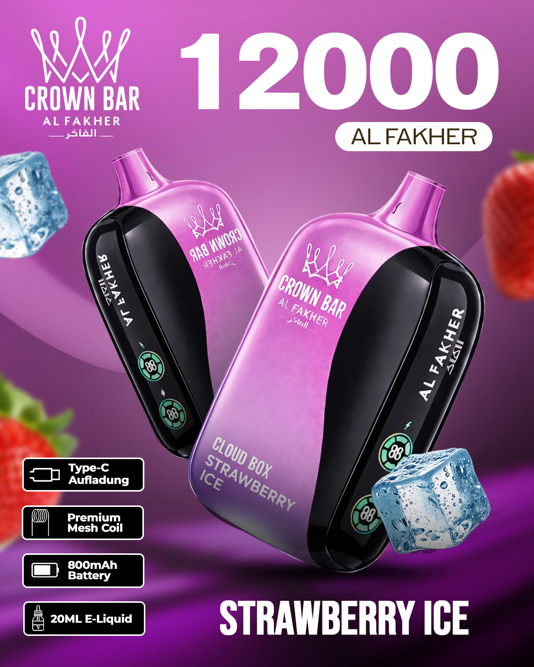 Al Fakher CrownBar Vape 12000 - Strawberry Ice