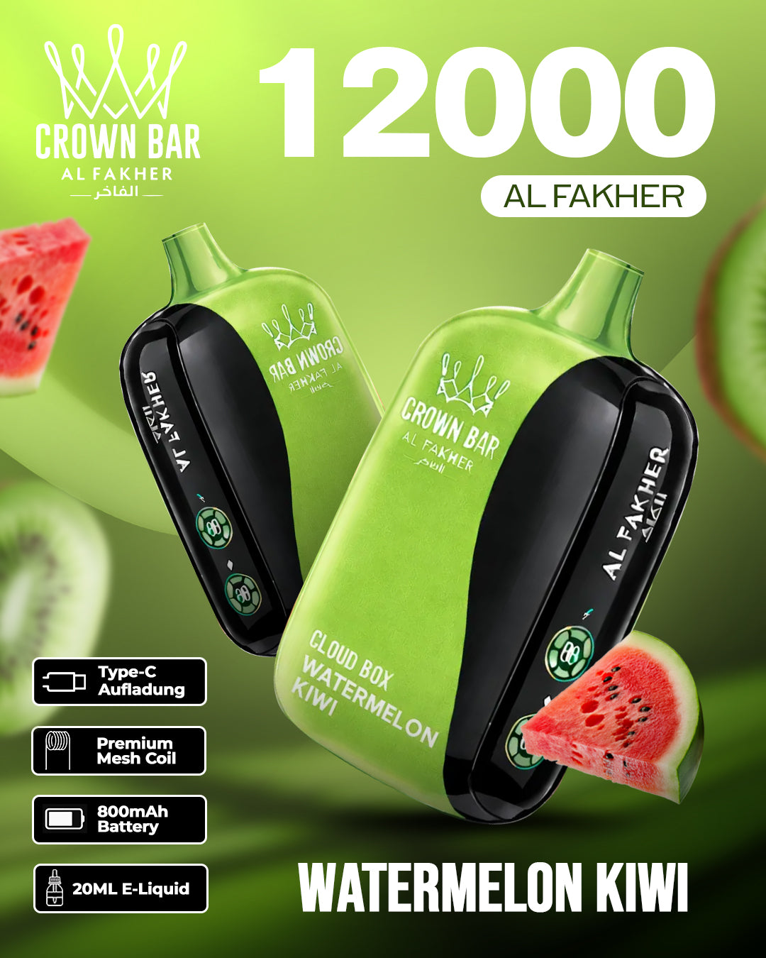 Al Fakher CrownBar Vape 12000 - Watermelon Kiwi