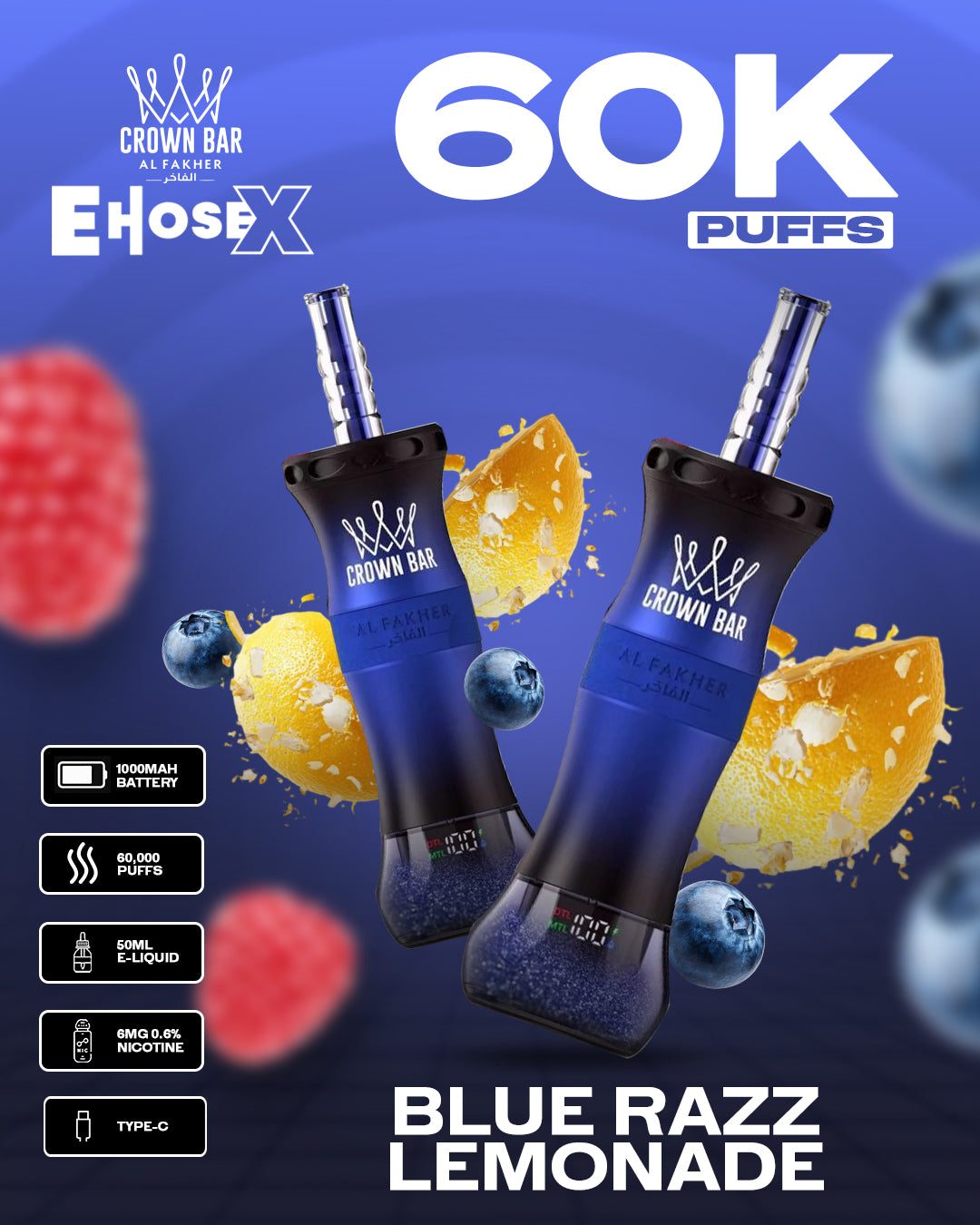 Al Fakher Vape CrownBar 60000 - Blue Razz Lemonade