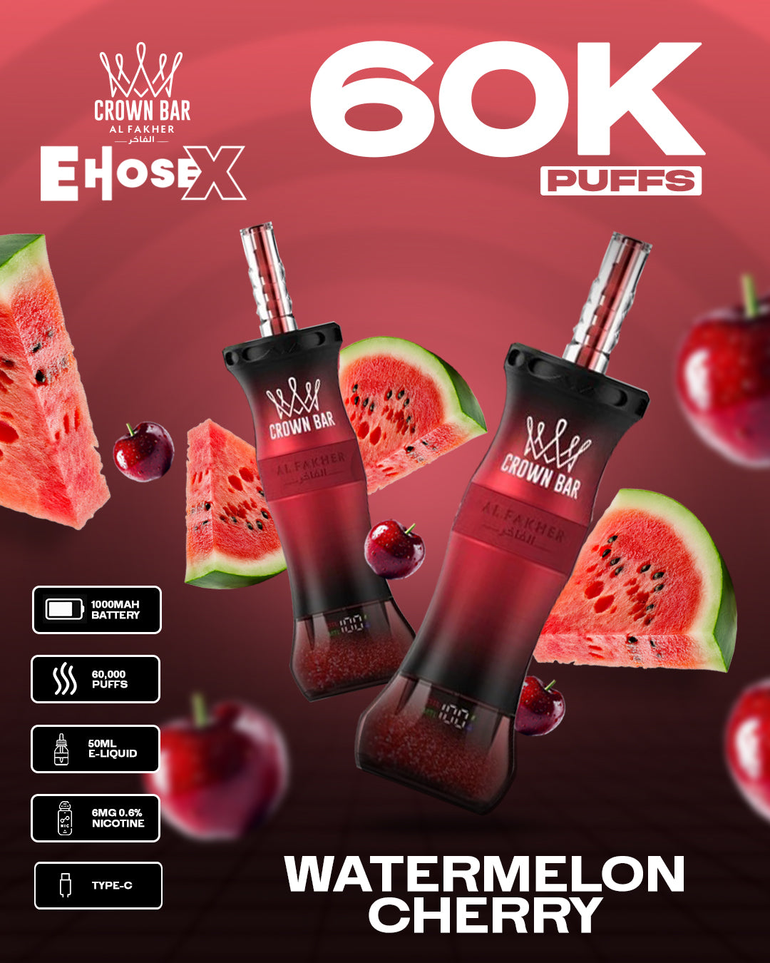 Al Fakher Vape CrownBar 60000 - Watermelon Cherry