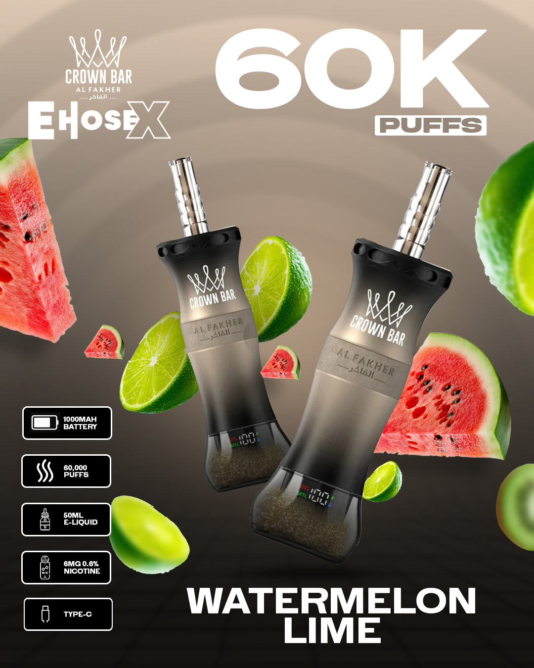 Al Fakher Vape CrownBar 60000 - Watermelon Lime