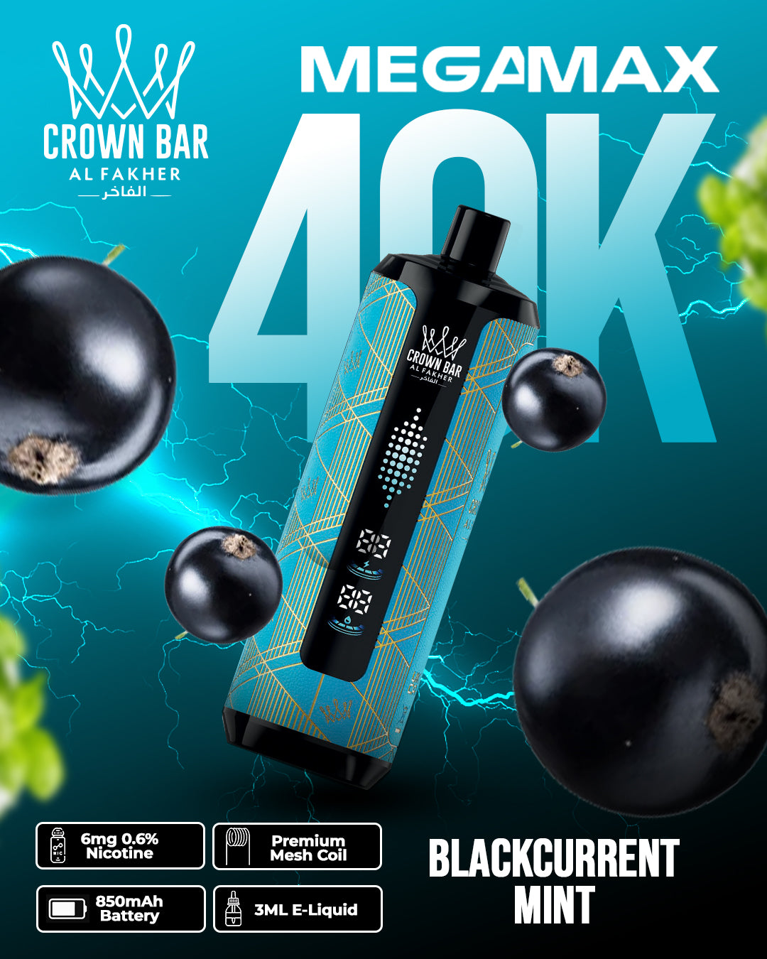 Al Fakher Crown Bar Mega Max 40K - Blackcurrant Ice