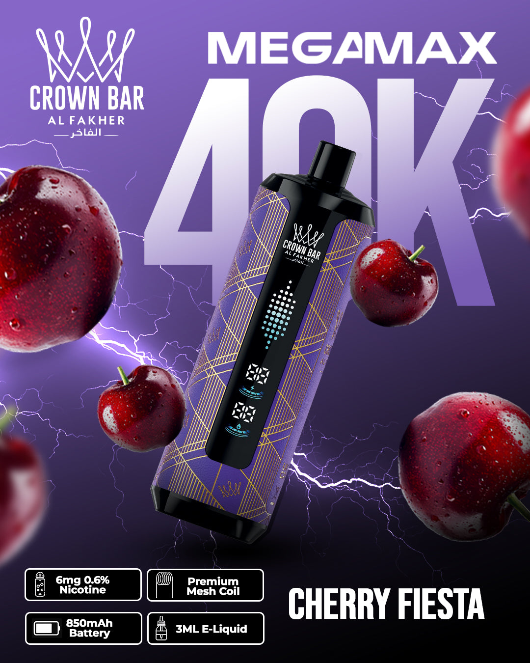 Al Fakher Crown Bar Mega Max 40K - Cherry Fiesta