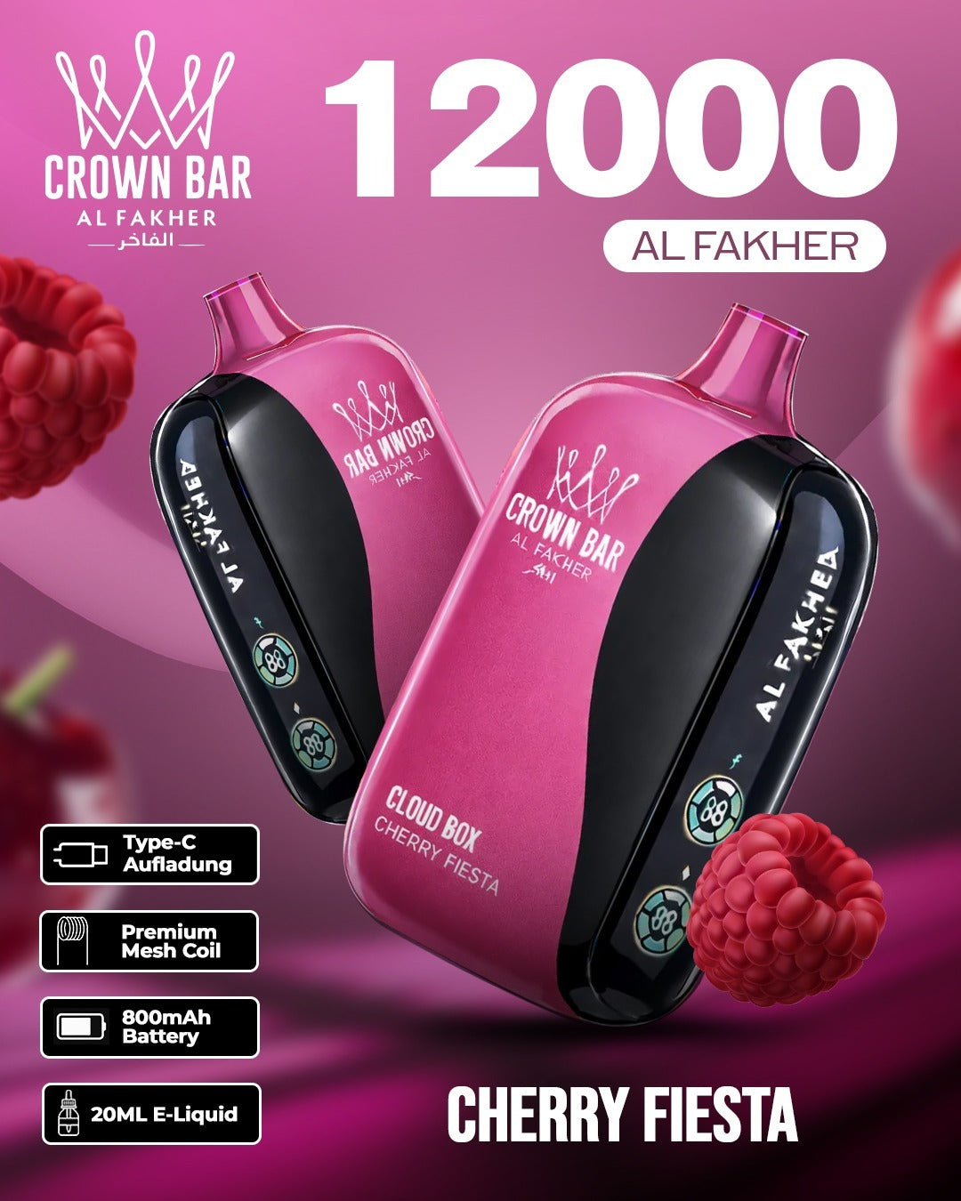 Al Fakher CrownBar Vape 12000 - Cherry Fiesta