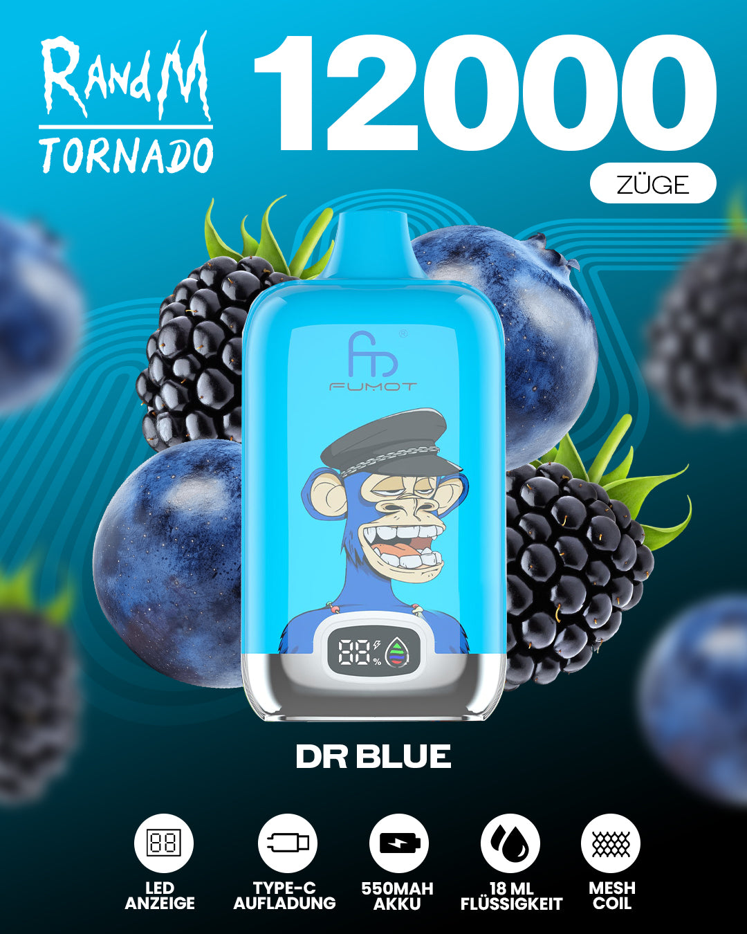 Fumot 12000 Dr Blue – Vape mit 12.000 Zügen