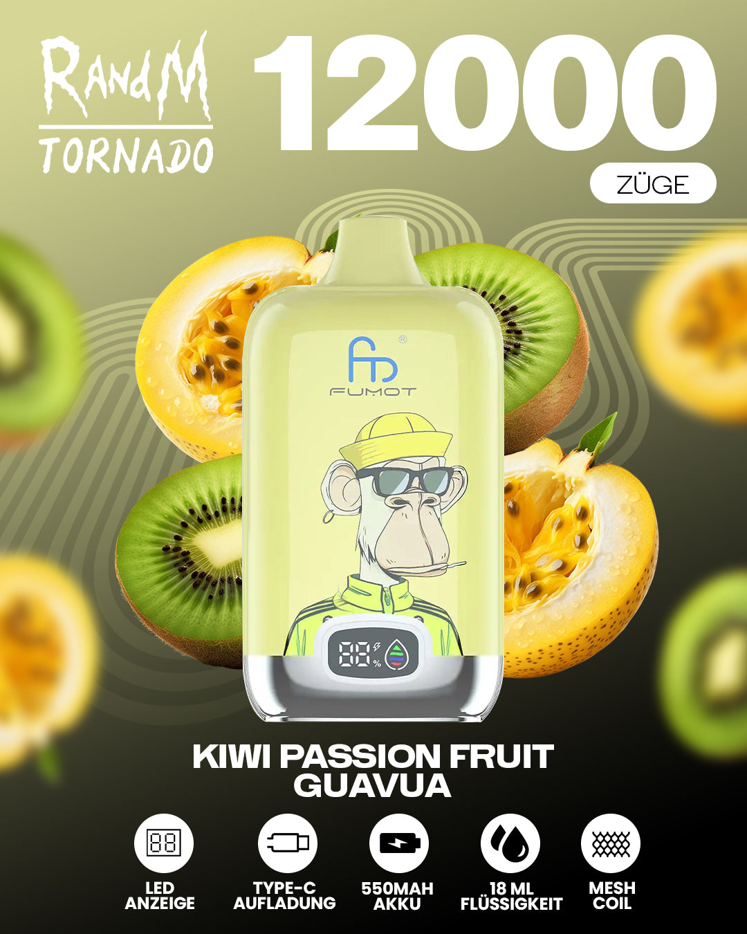 Fumot 12000 Kiwi Passion Fruit Guava – Vape mit 12.000 Zügen