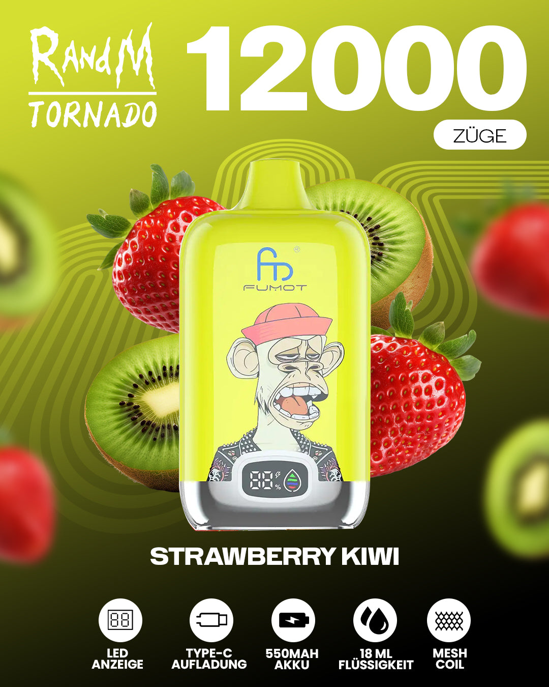 Fumot 12000 Strawberry Kiwi – Vape mit 12.000 Zügen